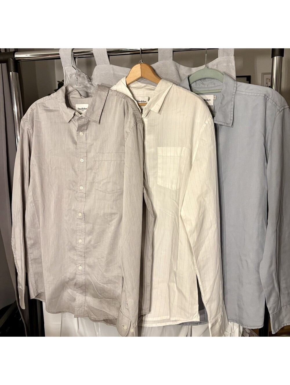 3- Men’s Sz L Long Sleeve Button Up Shirts Goodfellow
